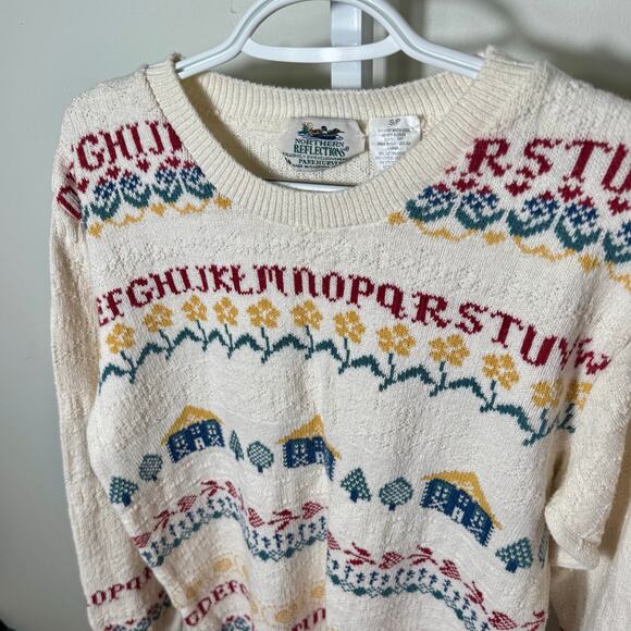 Vintage Northern Reflections Alphabet Cottagecore Knit Sweater Small - Picture 3 of 4